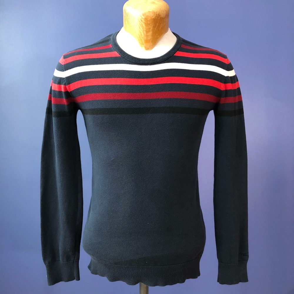 Ben Sherman Retro Small Cotton Sweater Blue Red